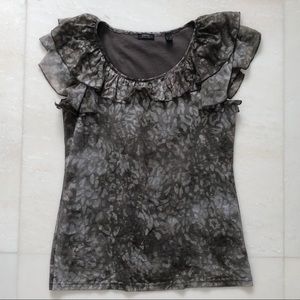 Esprit Gray Pattern Ruffle Top